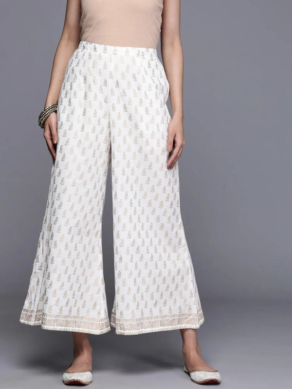 White Printed Cotton Palazzos - Jashvi