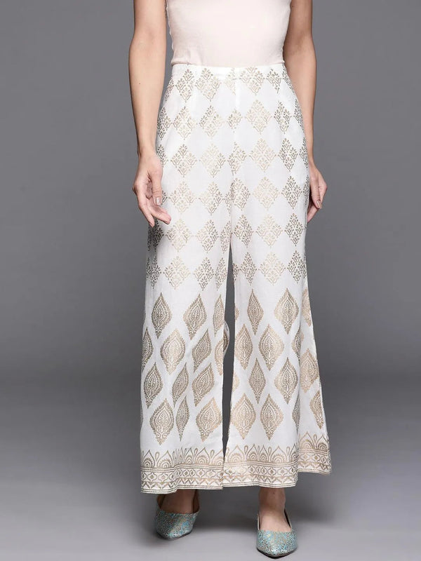 White Printed Cotton Palazzos - Jashvi