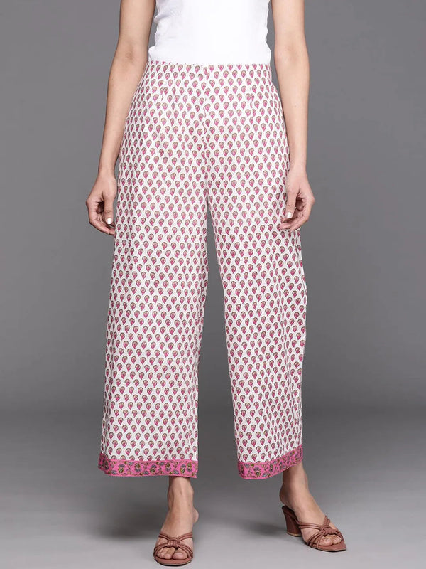 White Printed Cotton Palazzos - Jashvi