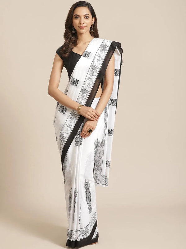 White Printed Cotton Saree - Jashvi