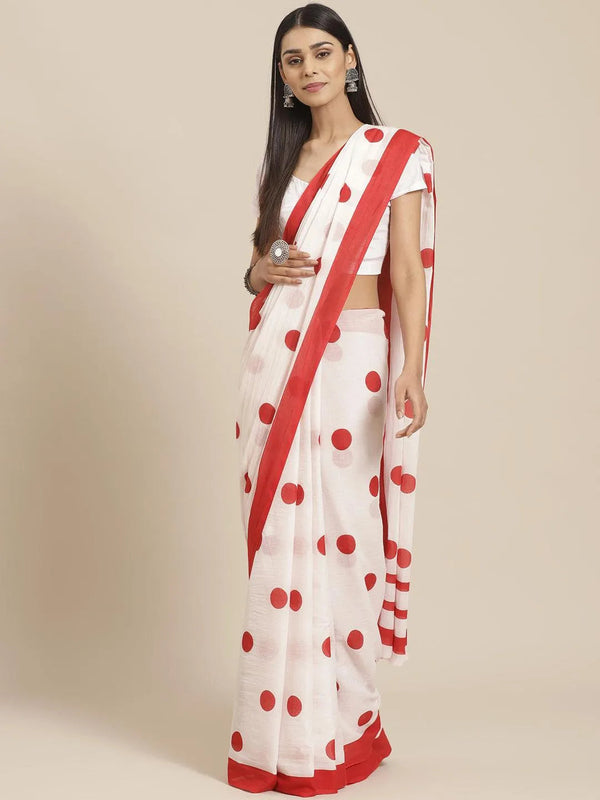 White Printed Cotton Saree - Jashvi