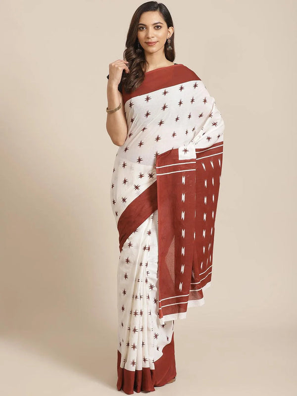 White Printed Cotton Saree - Jashvi