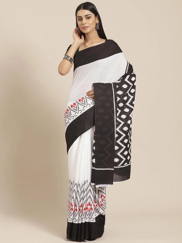 White Printed Cotton Saree - Jashvi