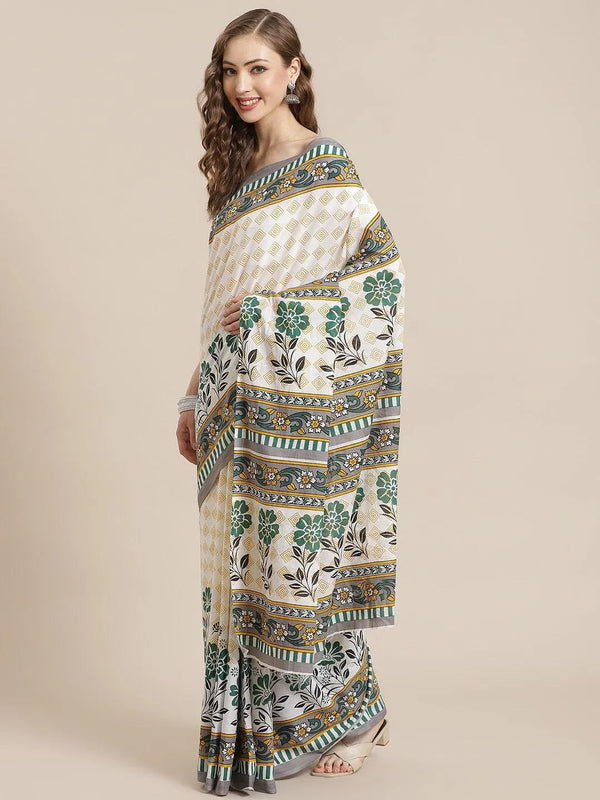 White Printed Cotton Saree - Jashvi