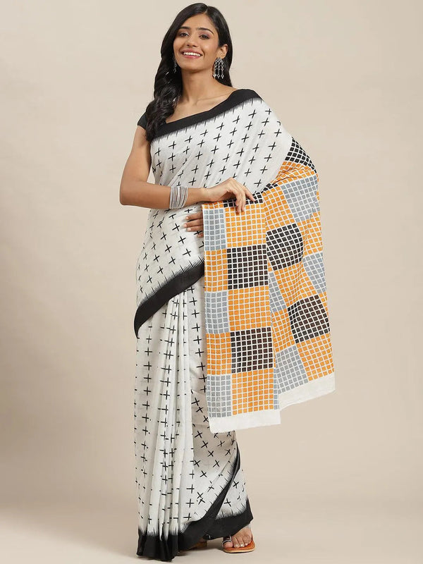 White Printed Cotton Saree - Jashvi