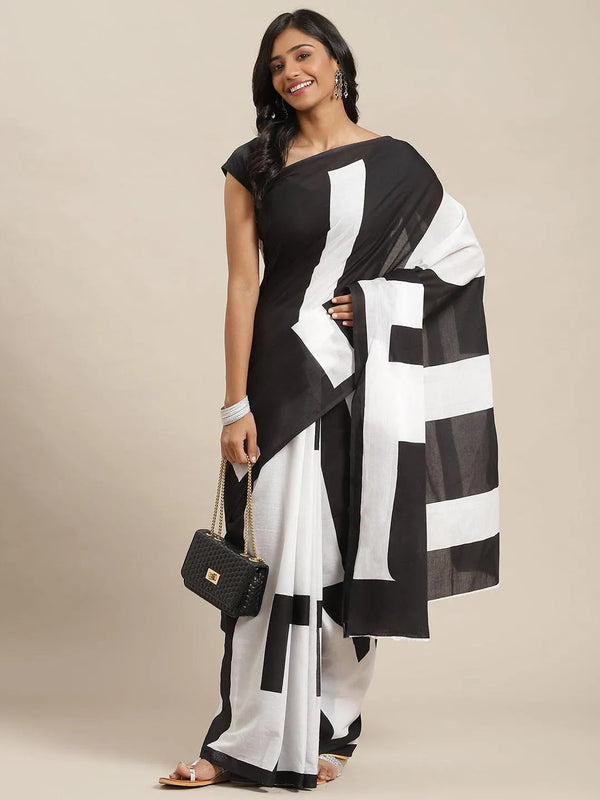 White Printed Cotton Saree - Jashvi