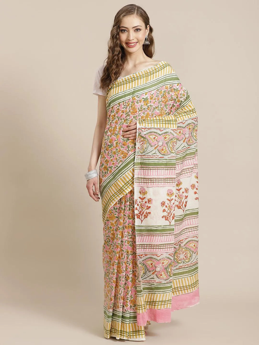 White Printed Cotton Saree - Jashvi