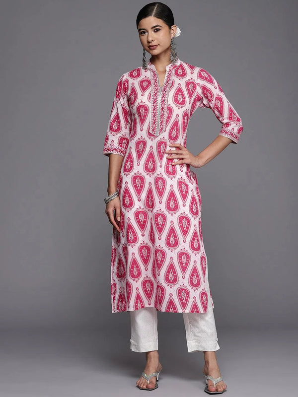 White Printed Cotton Straight Kurta - Jashvi