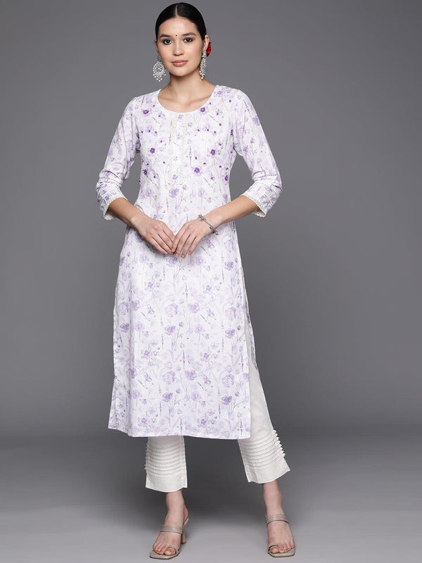 White Printed Cotton Straight Kurta - Jashvi