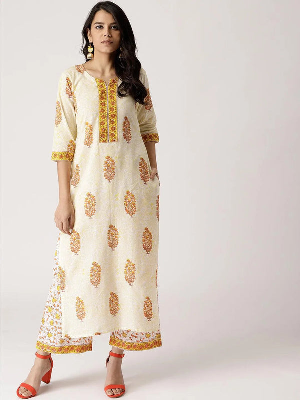 White Printed Cotton Kurta Set - Jashvi