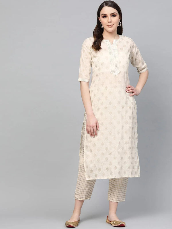 White Printed Cotton Kurta Set - Jashvi