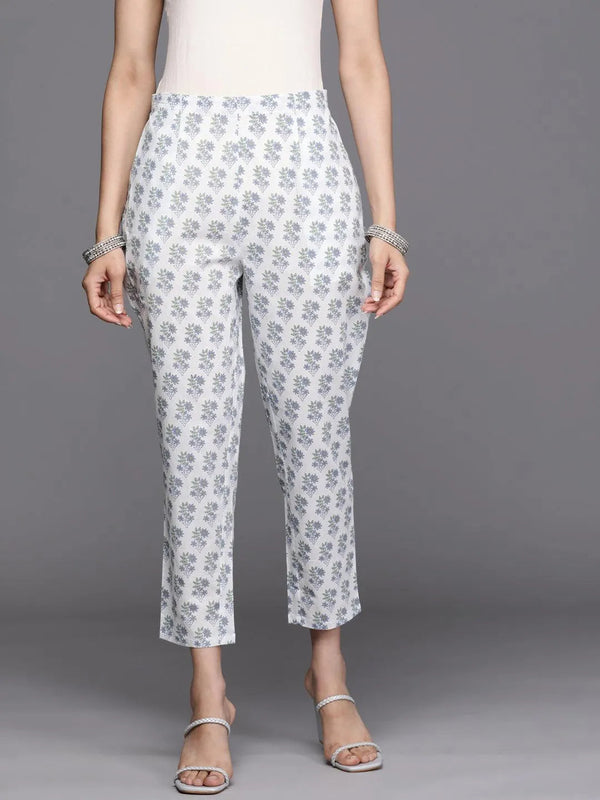 White Printed Cotton Trousers - Jashvi