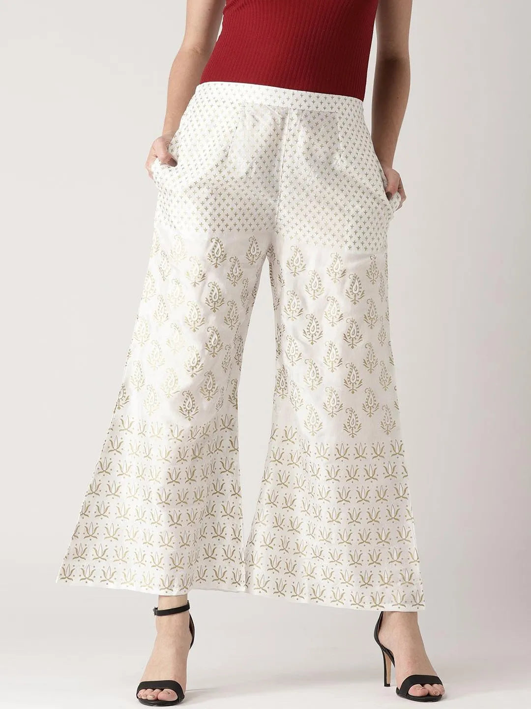 White Printed Polyester Palazzos - Jashvi