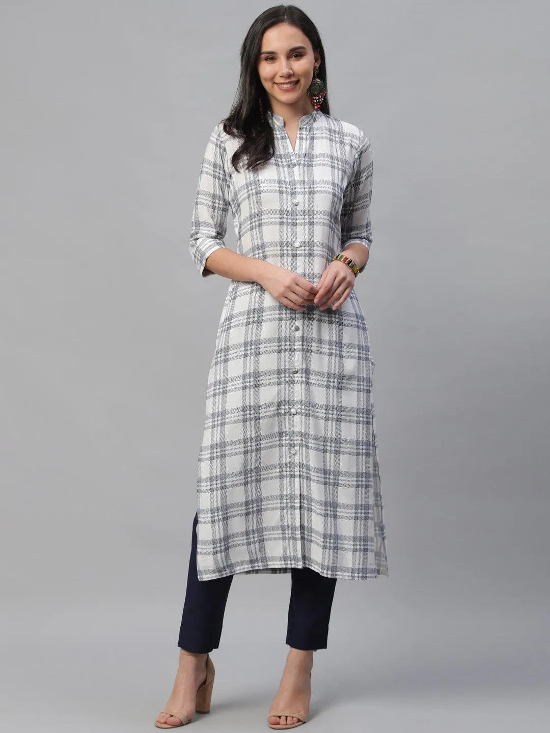 White Printed Rayon Kurta - Jashvi