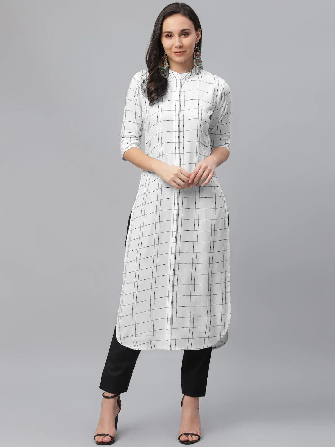 White Printed Rayon Kurta - Jashvi