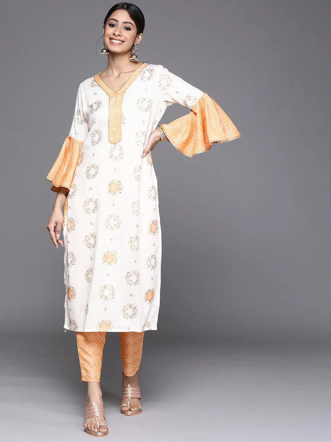 White Printed Rayon Kurta - Jashvi