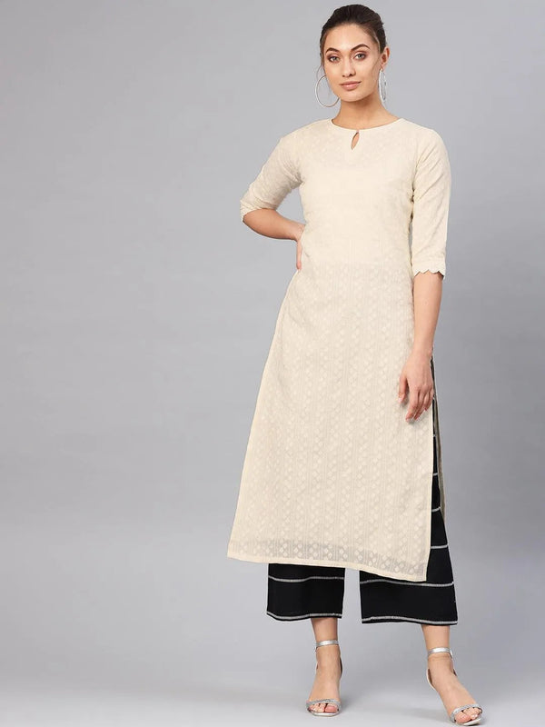 White Self Design Cotton Kurta Set - Jashvi