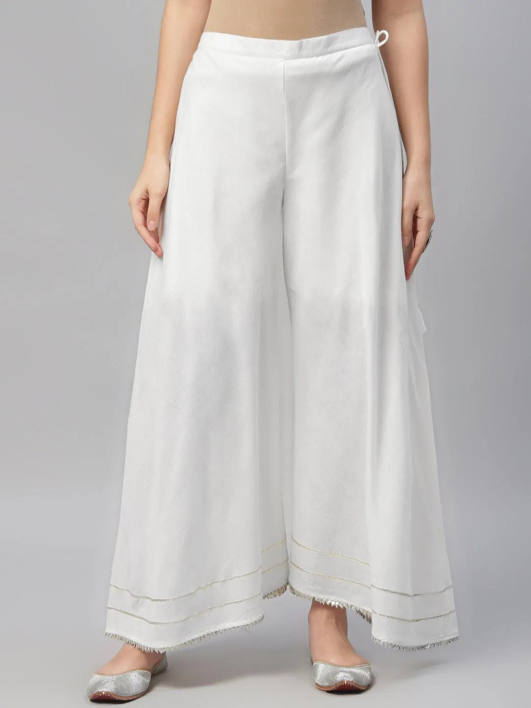 White Solid Cotton Palazzos - Jashvi