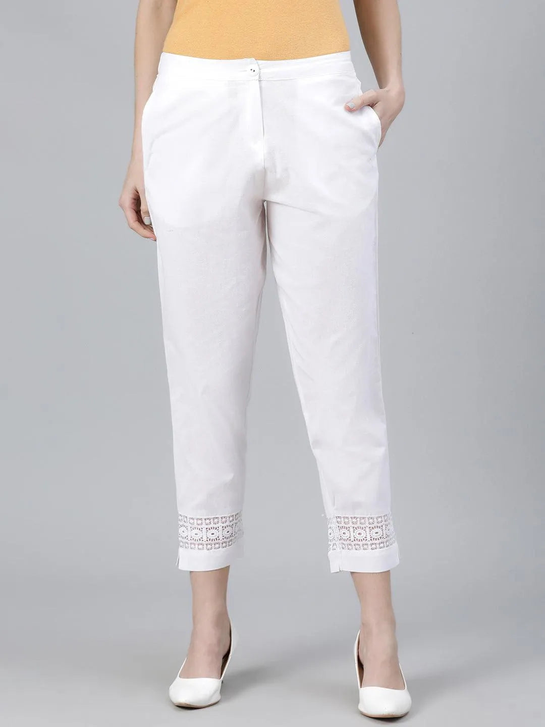 White Solid Cotton Palazzos - Jashvi