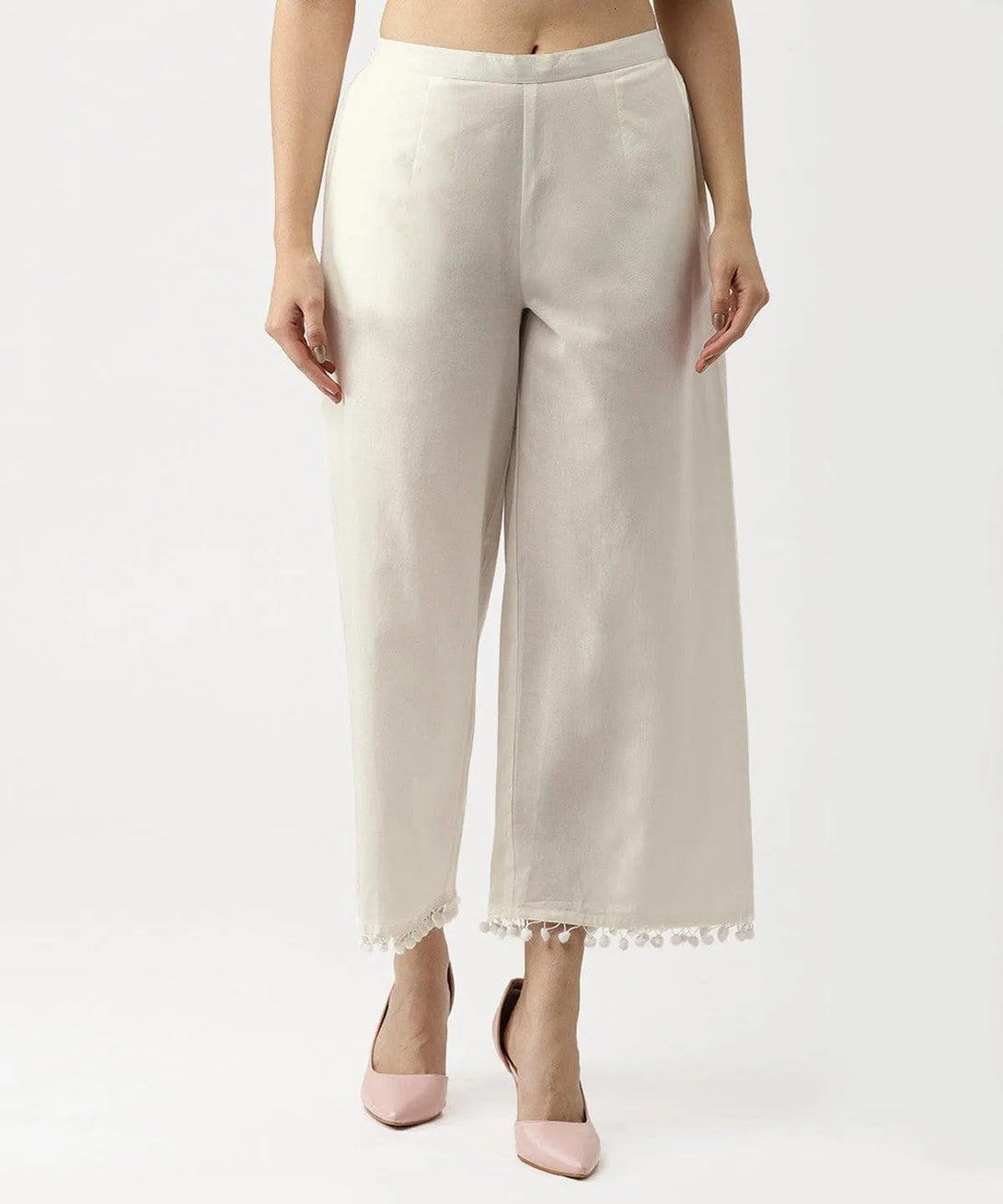 White Solid Cotton Palazzos - Jashvi