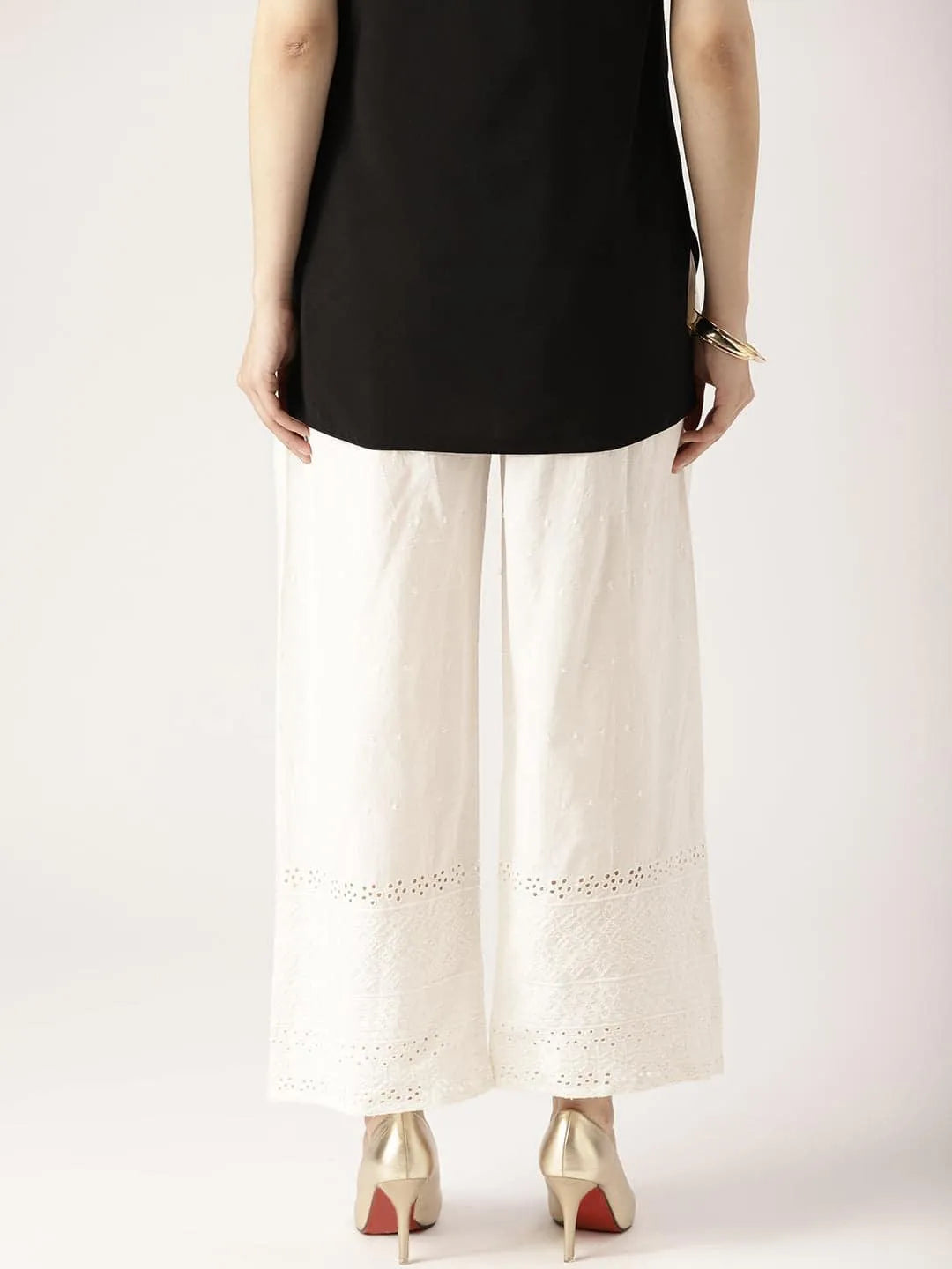 White Solid Cotton Palazzos - Jashvi