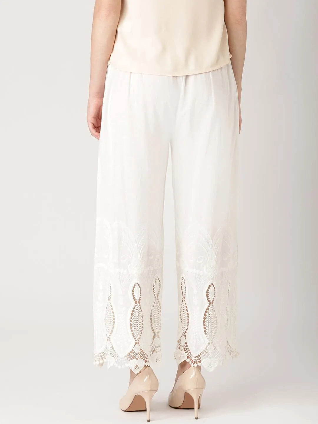 White Solid Cotton Palazzos - Jashvi