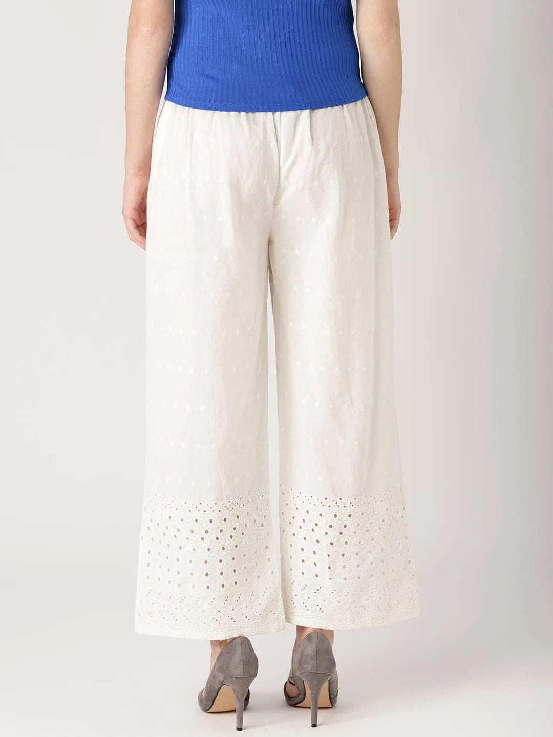 White Solid Cotton Palazzos - Jashvi