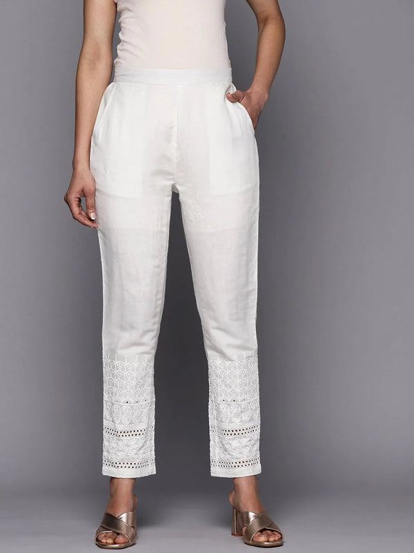 White Solid Cotton Trousers - Jashvi