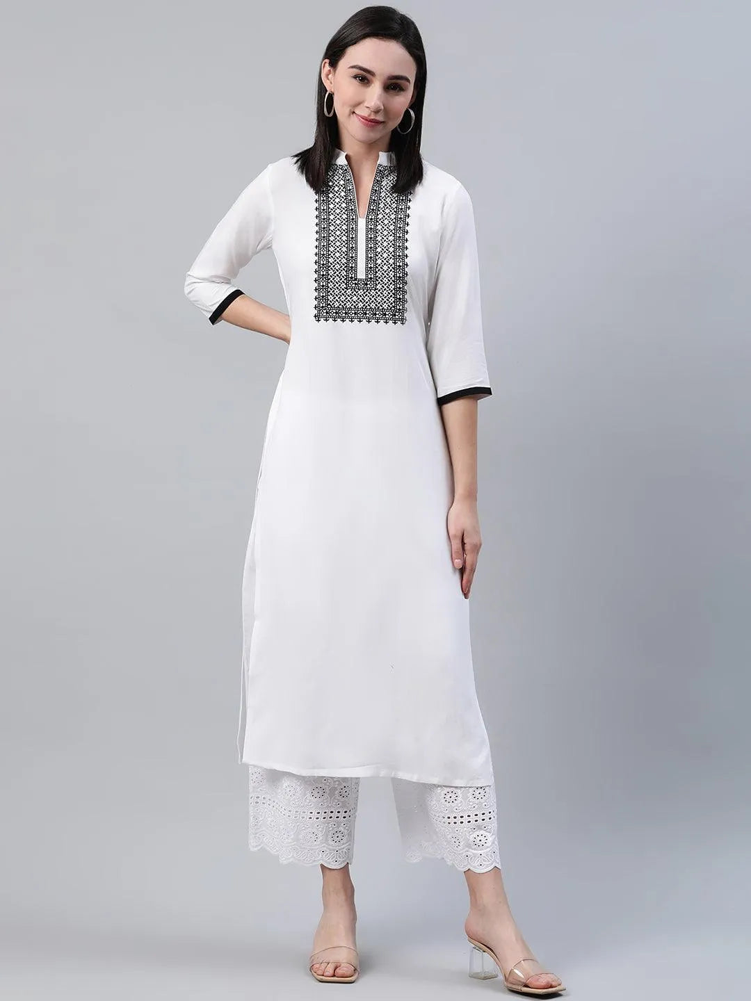 White Solid Rayon Kurta - Jashvi