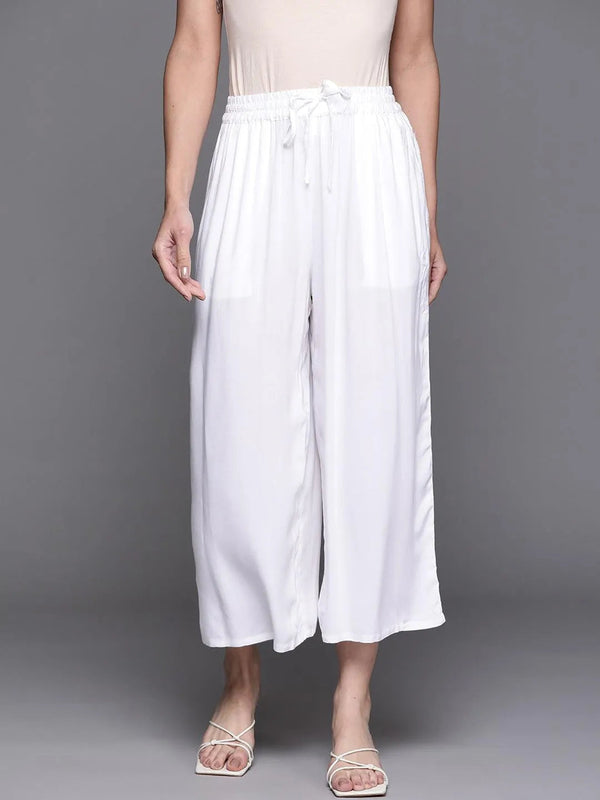 White Solid Rayon Palazzos - Jashvi