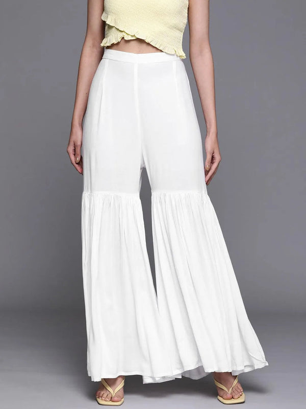 White Solid Rayon Sharara Pants - Jashvi