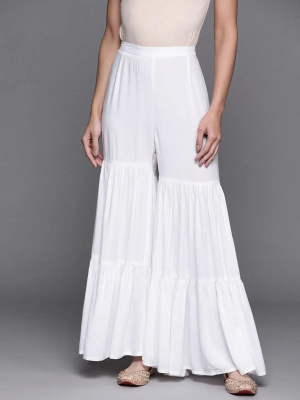 White Solid Rayon Sharara Pants - Jashvi