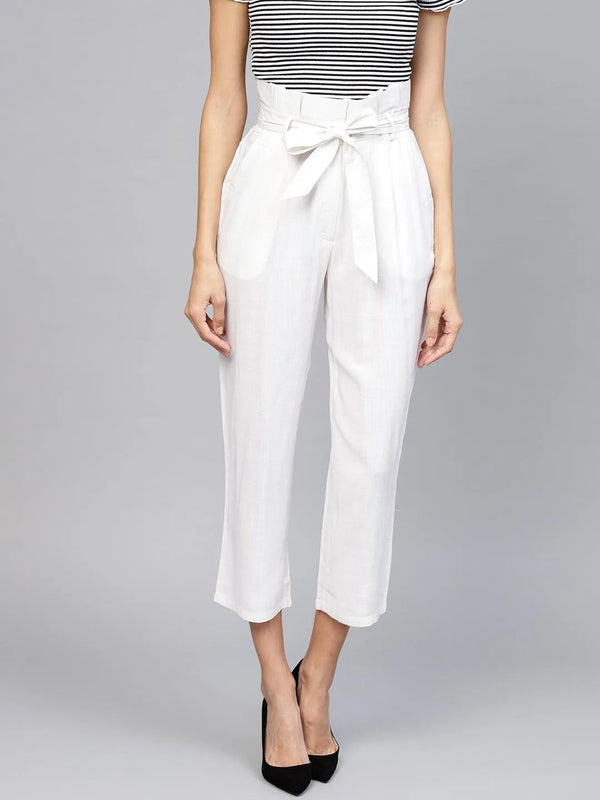 White Solid Rayon Trousers