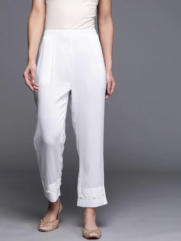 White Solid Rayon Trousers - Jashvi