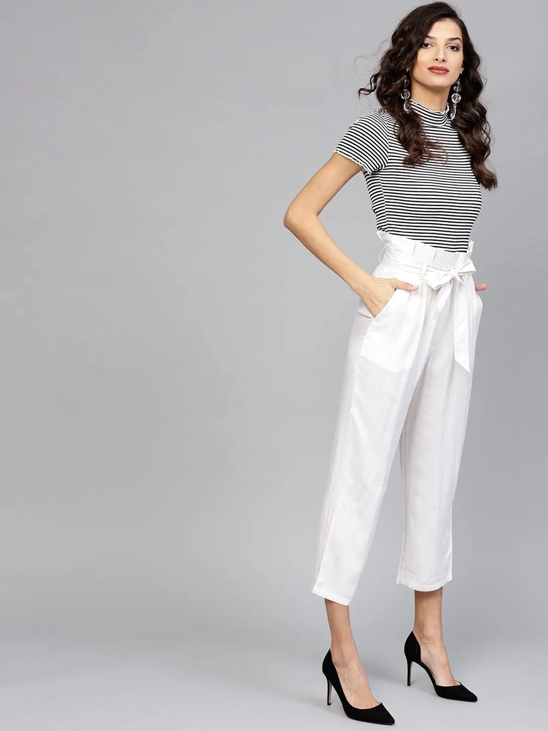 White Solid Rayon Trousers - Jashvi