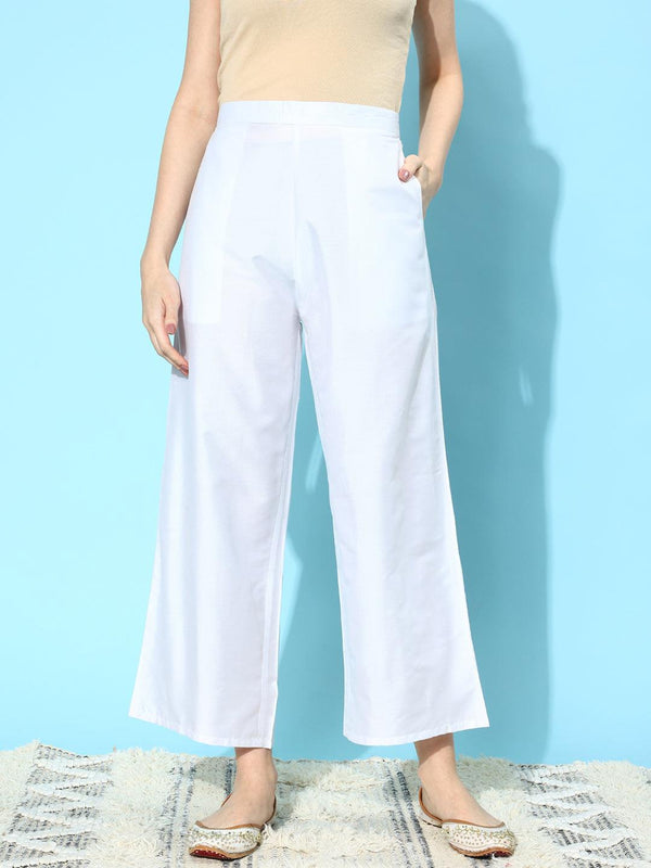 White Solid Silk Palazzos