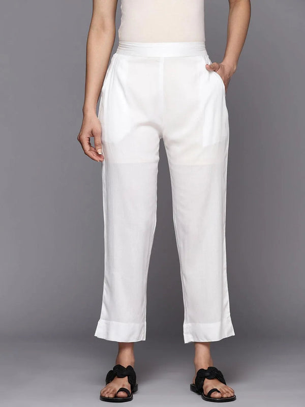 White Solid Viscose Rayon Trousers - Jashvi