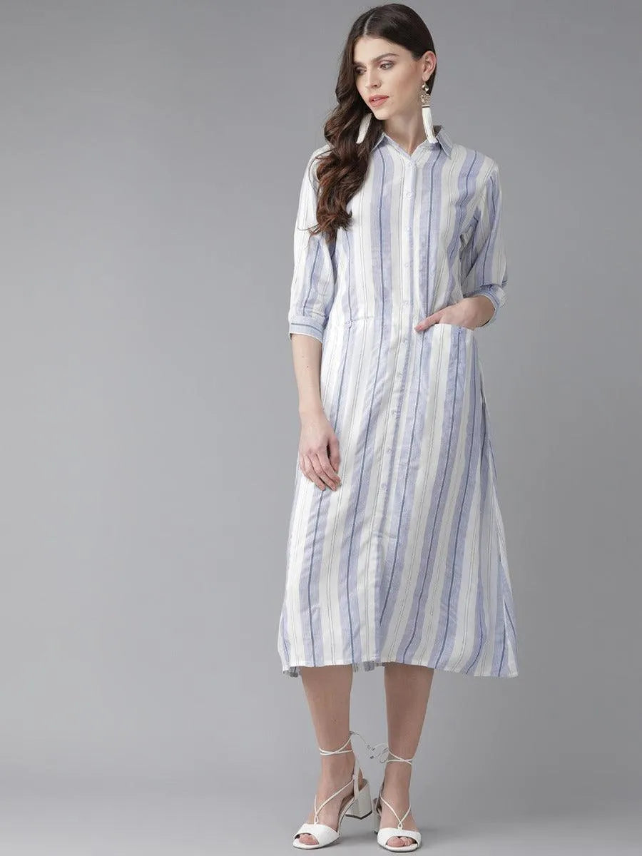 White Striped Rayon Dress - Jashvi