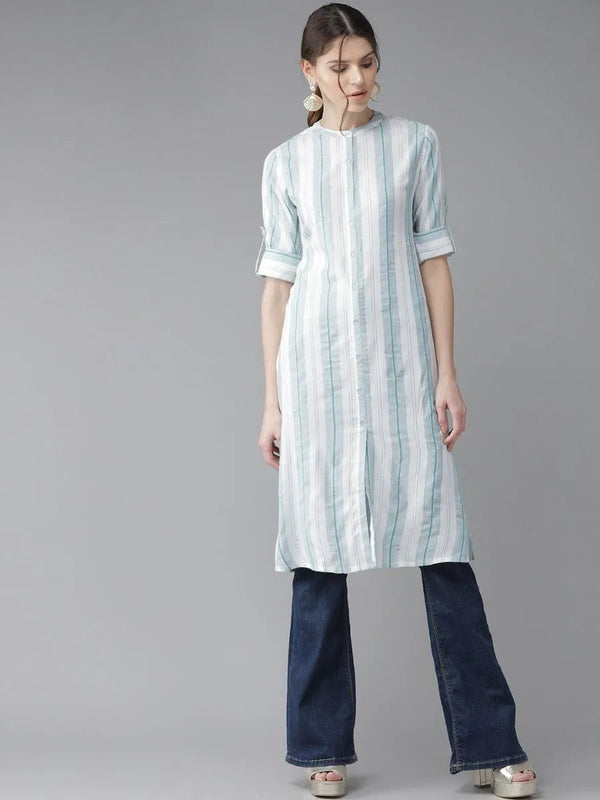 White Striped Rayon Kurta - Jashvi