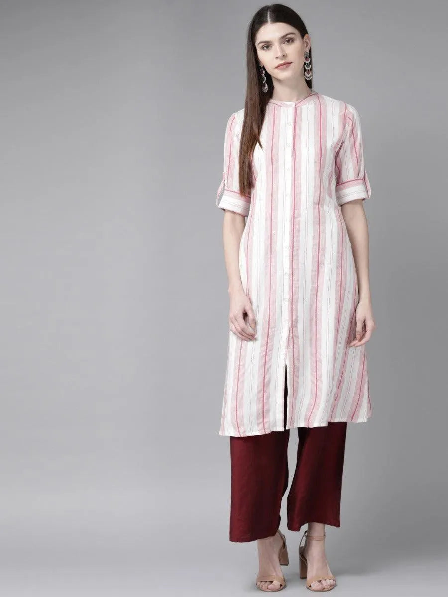 White Striped Rayon Kurta - Jashvi