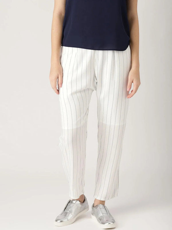 White Striped Rayon Trousers - Jashvi