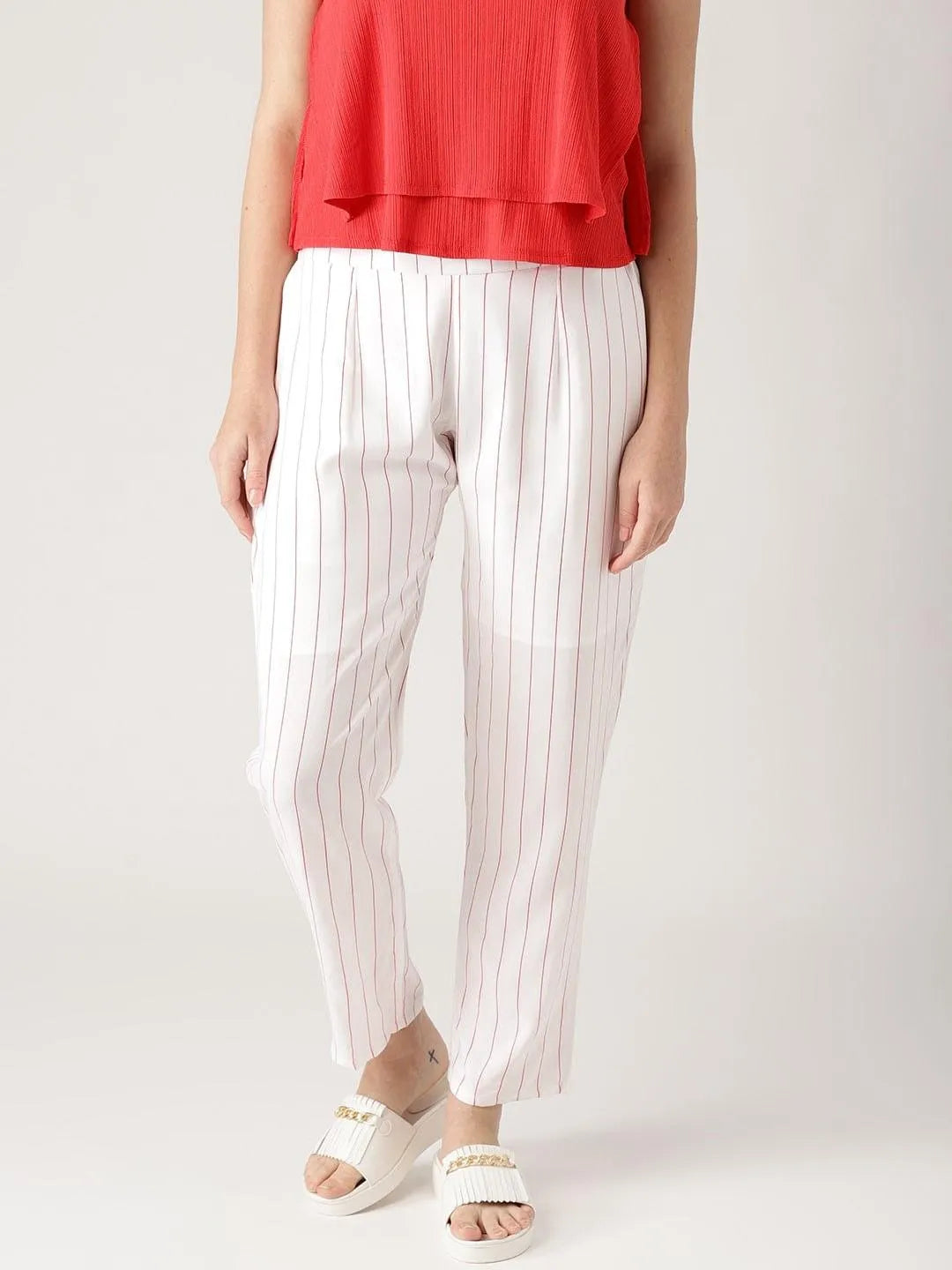 White Striped Rayon Trousers - Jashvi