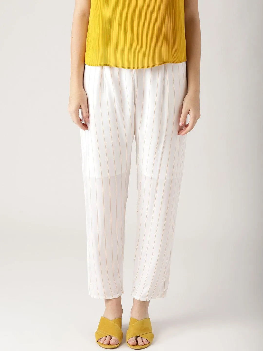 White Striped Rayon Trousers - Jashvi