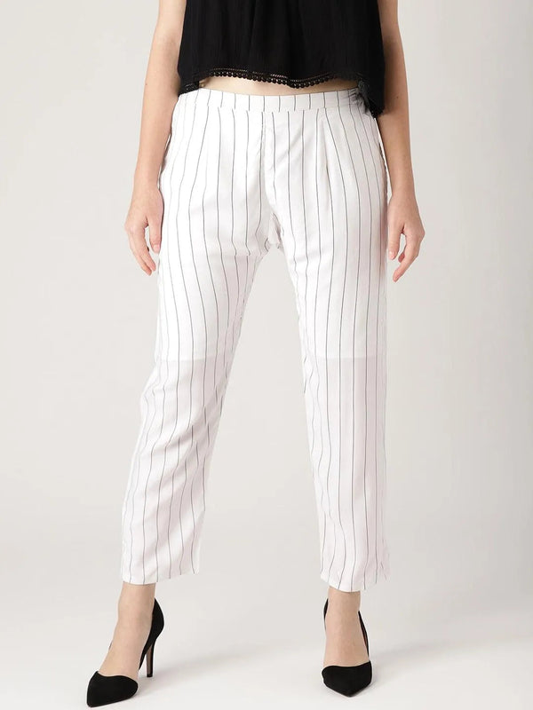 White Striped Rayon Trousers - Jashvi