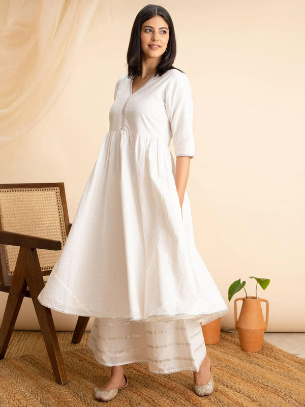 White Woven Design Cotton Kurta - Jashvi