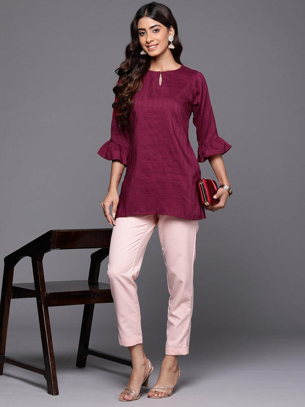 Wine Striped Silk Blend Straight Kurti - Jashvi