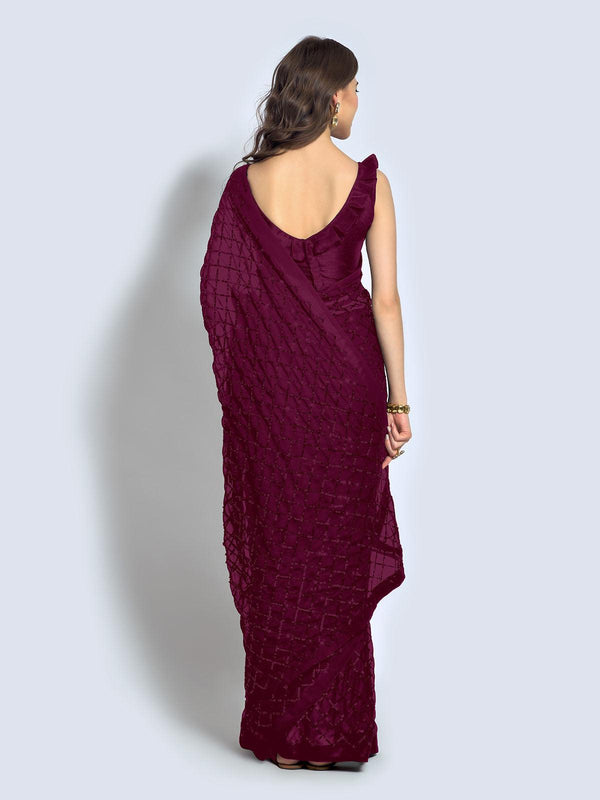 Women's Wine Designer Sequince Saree - Odette