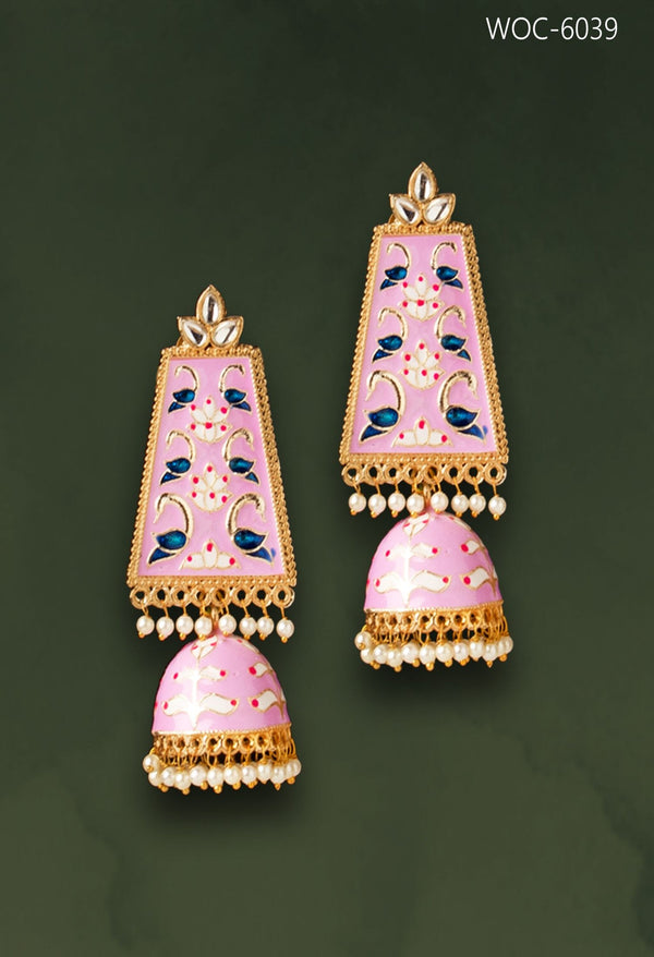 Women's Meenakari Kundan Meena Jhumka - Kamal Johar