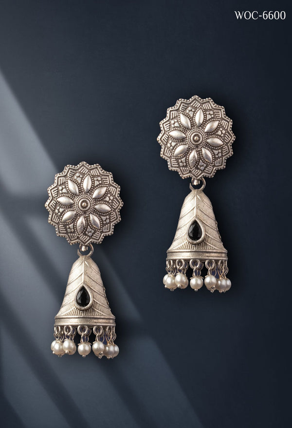 Women's Silver Bell Stone Jhumka -Combo Set - Kamal Johar