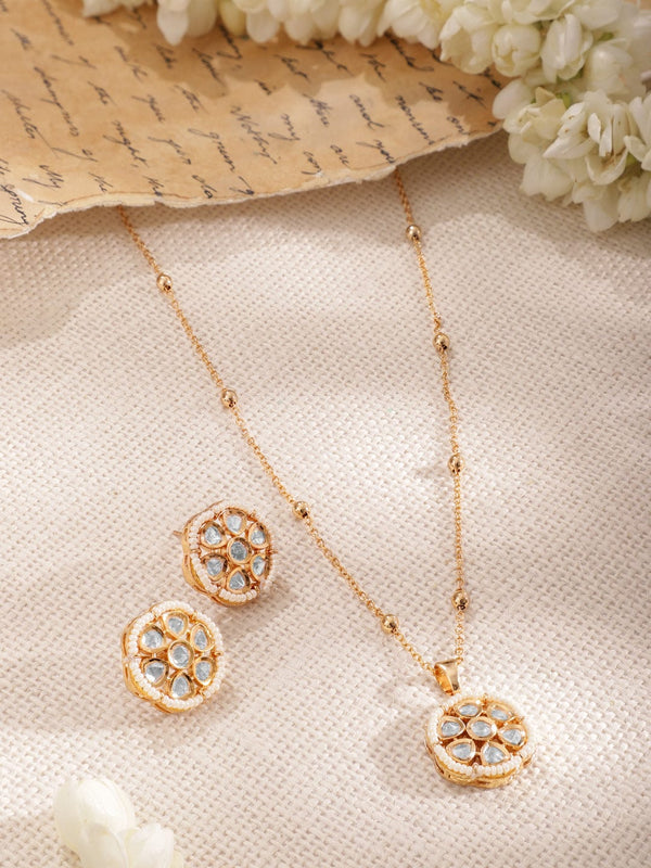 Women Gold Plated CZ Stone Studded Pendant Set